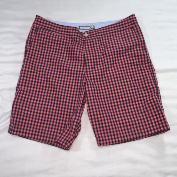 Bonobos Swim Trunks Size 33 Pink Blue Gingham Button Front Mesh Lined Preppy Dad - Picture 1 of 14